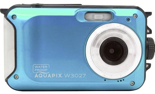 Aquapix W3027 'Wave' Unterwasserkamera, wasserfest bis 3 m, 2.7 Display, bis zu 30 MP Auflösung, 4X Digital-Zoom, 5 MP Sensor, Iceblue