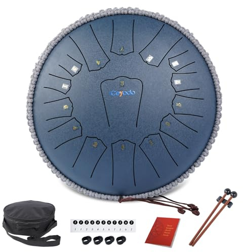 Rain Drum for Outside Garden, 13 INCH 15 NOTES Steel Tongue Drum, Rain Chime Chakra Drum, Hand Pan Musical Instrument Christmas Gift with Bag for Adult, Mallets for Meditation Yoga (Navy, D key)