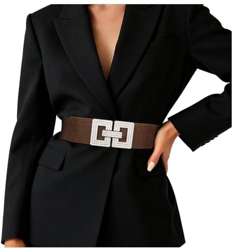 JasGood Damen Gürtel,Breiter elastischer Taillengürtel mit Silber-Strass Schnalle, Vintage Retro Stretchy Gürtel für Kleid und Strickrock