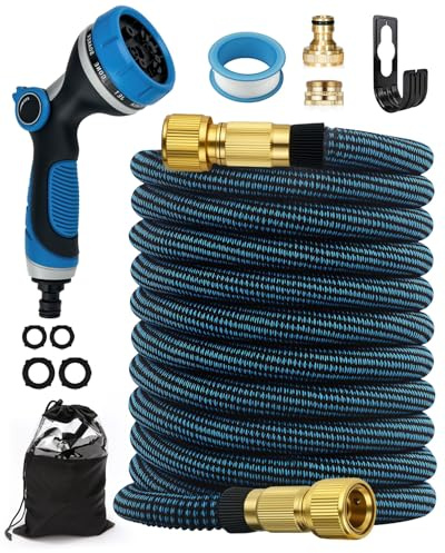 Zenmos Expandable Garden Hose Pipe 100FT, Flexible Water Hose with 10 Function Spray Nozzle, Expanding Water Hose with 1/2 3/4 Connectors, Leak-Proof Magic Hoses for Gardening Car Washing & Cleaning