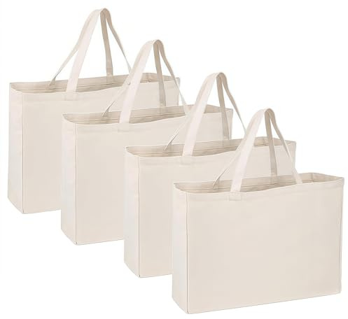 Coztie Baumwolltasche, 2 Stück Groß Einkaufstasche 45 x 35 cm Baumwollbeutel Stoffbeutel, Jutebeutel, Stoffbeutel Unbedruckt für Wäsche Sport Shopping Wiederverwendbare Jutebeutel