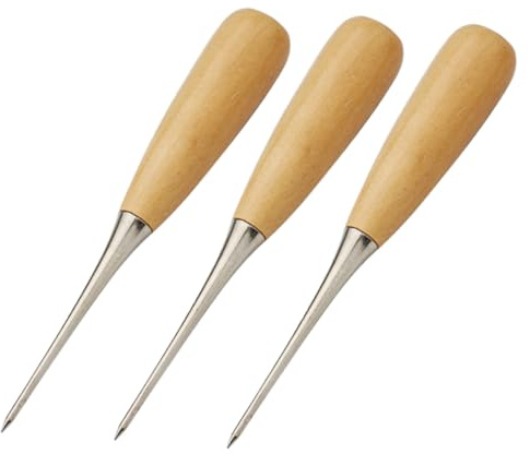 TOPBATHY 3pezzi Punteruolo per Pelle Fatti Mano Punteruolo Perforante in Legno Strumento di Cucito per Tappeti Tele Rivestimenti e Pelle Leggero e Portatile