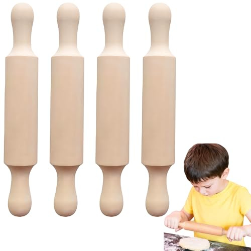 Mini Rolling Pin 6 Pack, 5.5 Inch Small Wooden Rolling Pins for Baking, Playdough and Cookie Making, Boys and Girls Kitchen Toys with Non-Stick Rollers