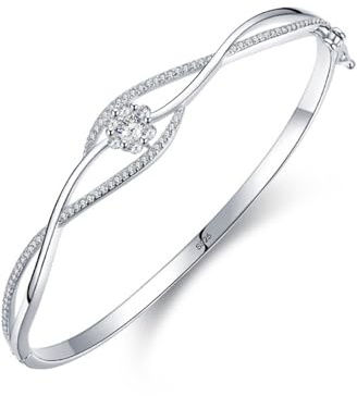 Ayoiow armband silver vintage zirkonia för kvinnor, korsande vågarmband silver 925 damer, 16–18 cm, lämplig för årsdag, 18cm, Sterlingsilver