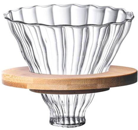 TOGEVAL Filtro Riutilizzabile per Caffè a Forma di Imbuto in Vetro Borosilicato Supporto in Legno Colino da Caffè Manuale di Precisione Set Accessori per Preparazione in Casa e Ufficio