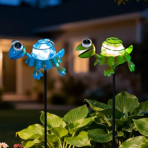 Qipade Turtle Solar Garden Lights, 2 Pcs Whimsical Outdoor Figurine Lights