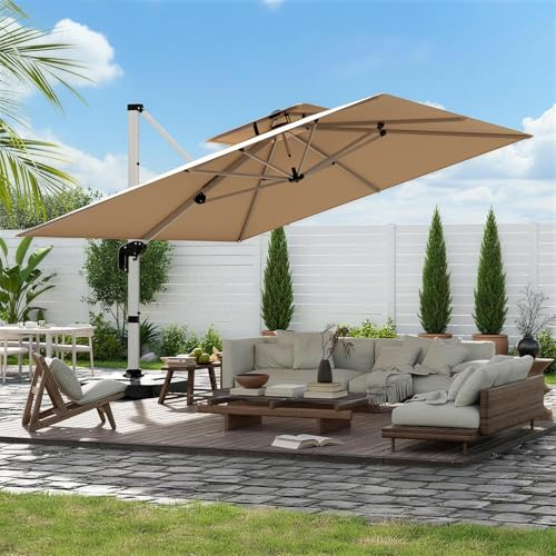 Amopatio Sonnenschirm Rechteckig 300×300 cm – Ampelschirm Groß 360° drehbar, UV50+ Sonnenschutz, Windfest & Wasserdicht, Ampelschirme mit Kurbel, Aluminium Sonnenschirme für Garten & Balkon, Beige
