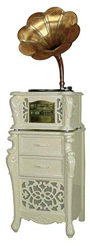 CLSDRZC Vinyl Player Vintage, Antique Big Horn Record Bluetooth Phonograph Record Player 45 Adaptor 3 Speed Turntable Subwoofer Classic Bluetooth Speaker Gramophone