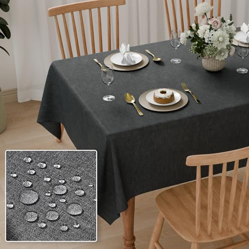 Pacok Tischdecke 140x100cm Wasserdicht Abwaschbar Outdoor Leinen-Optik | Wasserabweisend & Schmutzabweisend Lotuseffekt Wetterfest Kratzfest Rechteckige für Garten Balkon Küche Esszimmer Dunkelgrau