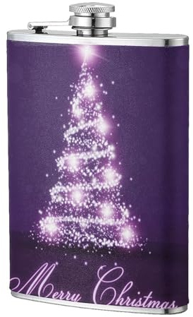 Árbol de Navidad morado,Frasco de acero inoxidable 304 de 8 oz con funda de cuero sintético, frasco de bolsillo para licor plano para exteriores