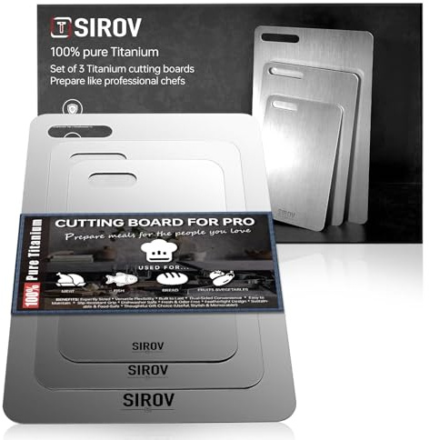 Lot de 3 Planches à Découper Titane Alimentaire Double Face, Planche à Découper Cuisine Robuste et Hygiénique, Résistante à la Chaleur, Compatible Lave-Vaisselle, pour Viande, Pain, Légumes et Fromage