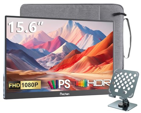 Prechen 15.6 Inch Portable Monitor with Protective Case and Stand | FHD 1080P Second External Screen HDMI USB C for Laptop, Desktop, MacBook, Phones, Tablet, PS5/4, Xbox, Switch
