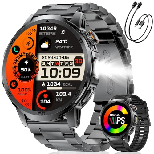 LIMIGE Reloj Inteligente Hombre con 1000 mAh, Pantalla Táctil HD Grande de 1,85, Reloj Smart Militar con Luz LED, Función de Llamadas, IP68, 110+ Modos Deportivos Compatible con iOS/Android