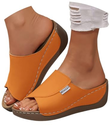 Ciabatte Donna Estive Da Mare Scarpe Comode Sandali Eleganti Estivi Ortopediche Sanitarie Sughero Zoccoli Ciabatta Ciabattine Con Plateau Pantofole Fascite Plantare Sportivi,Orange,Arancione,42