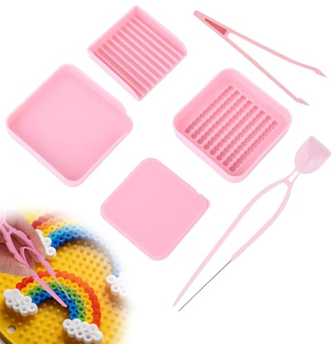 6pcs Set de Picking Perles à Repasser 2,6mm Pince à Aiguille Simple et Plateau d’Alignement Kit Outil Tri Perles Repasser pour Amateur DIY Cadeaux Passionnés Expérimentés