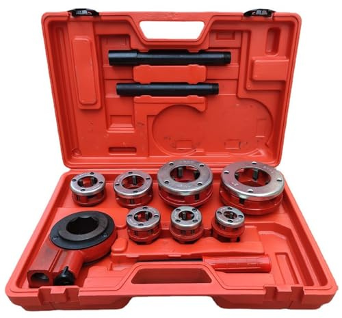 Set di strumenti per filettare tubi, kit di filiera rigida a cricchetto manuale da 7 pezzi con custodia, filiera in acciaio al carbonio da 3/8 a 2 per tubi zincati e di ferro