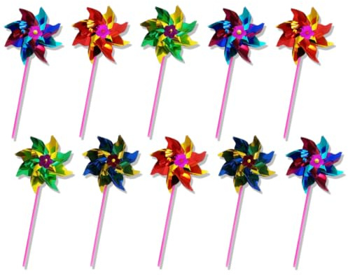 YUNTRUN 20 Pcs Windmills For Garden, Garden Windmills Outdoor, Pinwheels for Party Favor and DIY Set, Colorful Spinners for Birthday, Reflective Rainbow Windmill Decor