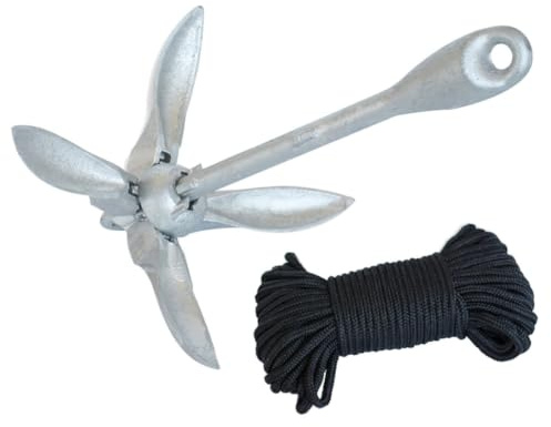 GLEAVI Ancre Pliante de Bateau Galvanisée 1,5kg pour Bateaux Gonflables | Acier Titane, Haute Résistance Boucle Rainurée Renforcée, Usage pour Pneumatiques et Pêche