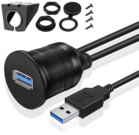 TNP USB 3.0 Kabel mit Halterung für das Armaturenbrett, 1 USB-Buchse mit Verlängerungskabel, wasserdicht, männlich zu weiblich, für Pkw. Lkw, Anhänger, Boot oder Motorrad 1.8 M