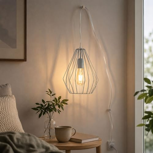Licht-Erlebnisse Hängeleuchte BRICK Grau mit Stecker und Schalter Metall Schirm Modern Design Esstisch Wohnzimmer Lampe