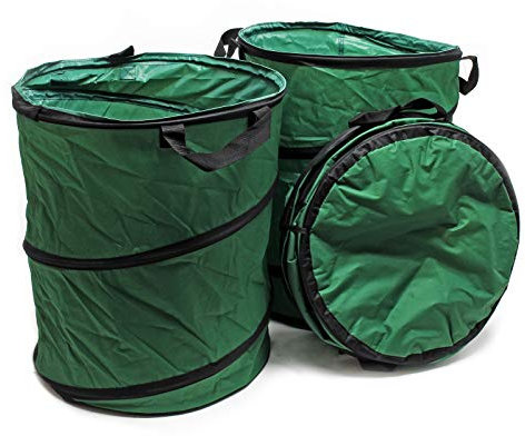 Wiltec 3x Laubsack rund 100l Grün Pop Up Faltbar 600D-Oxford-Polyester Abfallsammlung Rasensack Gewebesack Robust Gartenabfälle