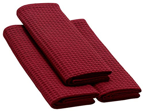 Gariella 3er-Pack Baumwolltücher in Bordeaux, hochwertige Geschirrtüchert, aus 100% Baumwolle, mit Waffelpique-Webmuster, Größe: 70x50 cm, Putztücher, Poliertücher, Handtücher