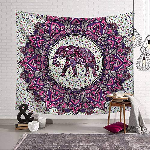 XCSLH Tapestry Wall Hanging,Psychedelische Lila Elefant Mandala Wandteppich Wandbehang Große Größe Strand Tuch Teppich Yoga Matte Nordic Home Kunst Wandteppiche Hintergrund Dekor, 150Cmx200Cm