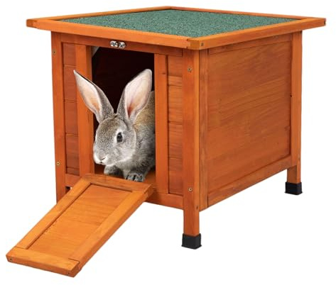 SANDINRAYLI Outdoor Cat House Weatherproof, Wooden Rabbit Hutch Bunny Cage Chicken Coops Shelter with Elevated Floor for Feral Cat/Bunny/Guinea Pig/Duck, Orange