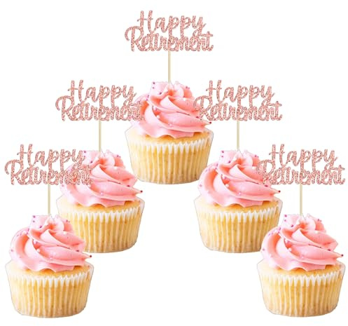Gyufise 36 Pack Happy Retirement Cupcake Toppers Glitter Retired Cupcake Picks Retirement Theme Birthday Party Cake Decorations Rose Gold