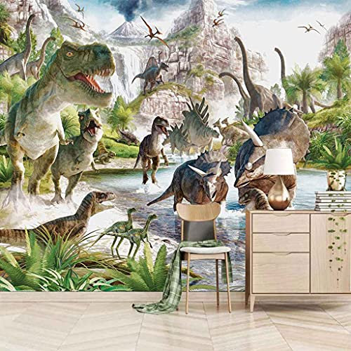 FVGKYS Wandbilder Schlafzimmer Erwachsene Kinder Tapete Plakate 3D Tiergrüner Dinosaurier Selbstklebend Wandgemälde Wandtattoo Kunst Dekoration Für Wohnzimmer Küche Wanddekoration 350x256cm