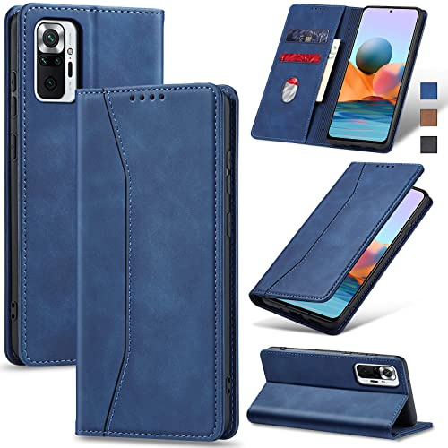 Jasonyu Handyhülle für Xiaomi Redmi Note 10 Pro/10 Pro Max, Blau | Magnetische Schutzhülle, Ständer, Kartenfächern, Flip Klappbar, Klapphülle, PU Leder, Stoßfeste TPU Stoßsicher Hülle