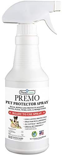 Premo Guard Pet Protector Spray - 32 oz - Kills Mites, Fleas, Ticks, & Mosquitoes - for Dogs, Cats, & Home - Natural Plant Based Oils for Control, Prevention & Treatment - Family Safe