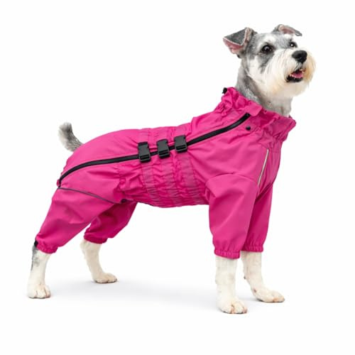 Lovelonglong Waterproof Dog Raincoat – 4-Leg Full Body Dog Rain Suit with Reflective Strips & Leash Opening, Outdoor Dog Jacket for Rainy Weather