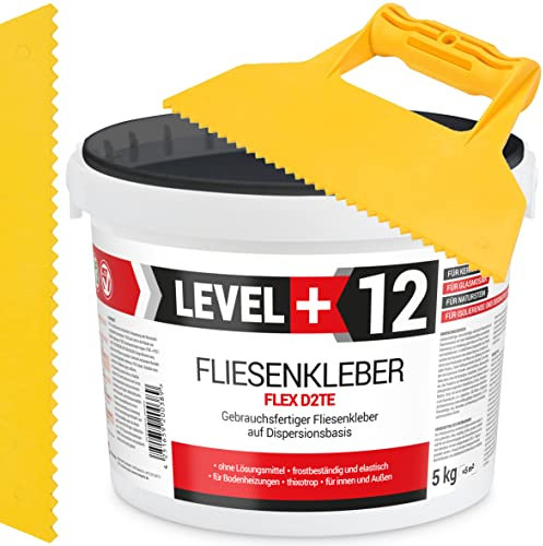 Fertig Fliesenkleber 5 kg Fertig + Kunstoffspachtel Dreieck-Zahnung Steinkleber Flexmörtel Weiß Dispersions-Kleber SET RM12 KT