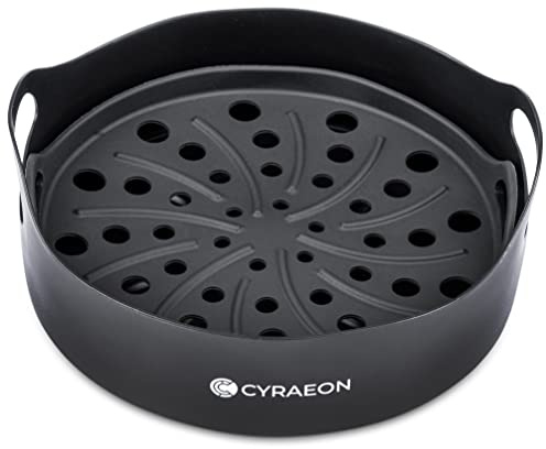 Cyraeon Silicone Air Fryer Basket Round Liner, 18CM | With Grease Tray Insert