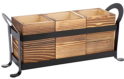 BTSKY Besteckhalter aus Holz mit Metalltablett – Besteck-Organizer mit 3 Fächern, Aufbewahrungsbox für Küchenarbeitsplatte, multifunktionale Aufbewahrungsbox aus Holz