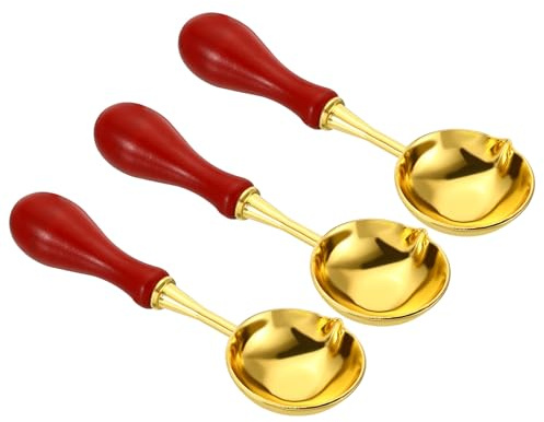 PATIKIL 4 Cera Sello Cuchara, 3uds Cera Sellado Derretir Cuchara Latón Vintage Madera Mango para Cera Lacre Sello Sobre Arte Artesanía, Rojo | Vintage Madera Mango, para Cera Lacre Sello Sobre Arte Artesanía