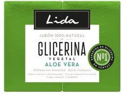 Lida - Jabón en Pastilla 100% Natural de Glicerina y Aloe Vera | Jabón Sólido para Manos | Limpia e Hidrata en Profundidad todo Tipo de Pieles | Elaboración Tradicional - Pack 2 Unidades