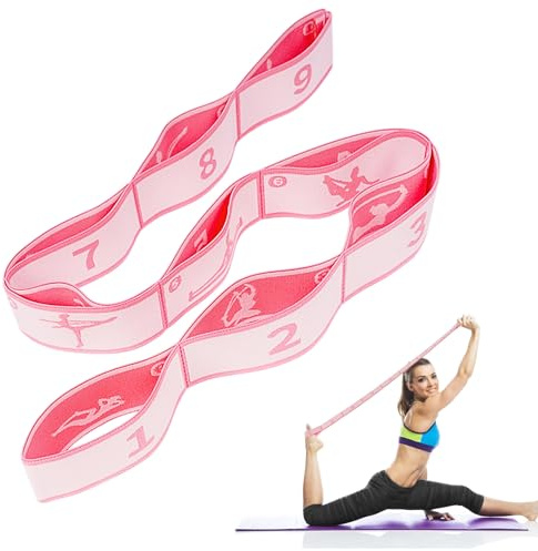 Flintronic Yoga Stretching Strap, Stretching Band mit 9 Schleifen, Yoga Stretch Gurt, Fitness Stretchband, Hochelastischer Gymnastikband, für Pilates, Tanz, Gymnastik, Effektives Dehnung-Rosa
