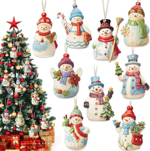 Gutecomuik 27 ornamenti natalizi a forma di pupazzo di neve, in legno, per albero di Natale, decorazioni da appendere all'albero di Natale, etichette da appendere per feste di Capodanno