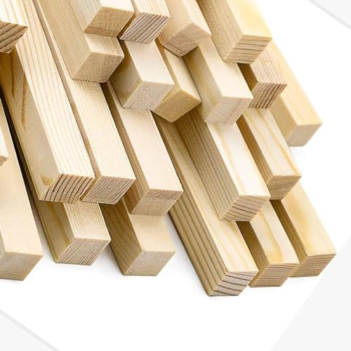 COYOUCO 4 Packung, Quadratische Holzdübelstange, Unbehandelte Kiefernholzstäbe, Natürliche Lange Dübelstreifen Holzstäbchen, 20 cm Länge. 2 cm Dicke,2x2cm