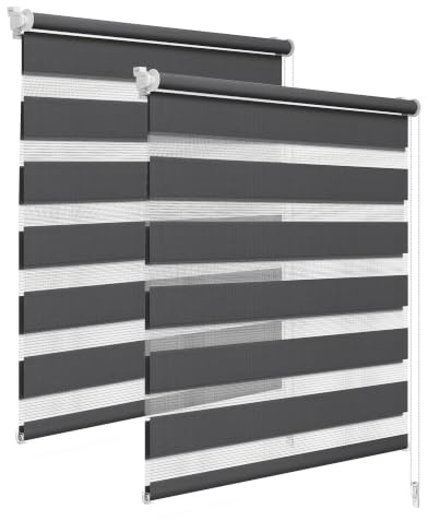 WOLTU Doppelrollo Klemmfix 2er Set, Rollos für Fenster ohne Bohren | Lichtdurchlässig & Verdunkelnd, Duo Klemmrollo für Fenster und Tür, 60x150 cm [Stoffbreite: 57 cm], Anthrazit