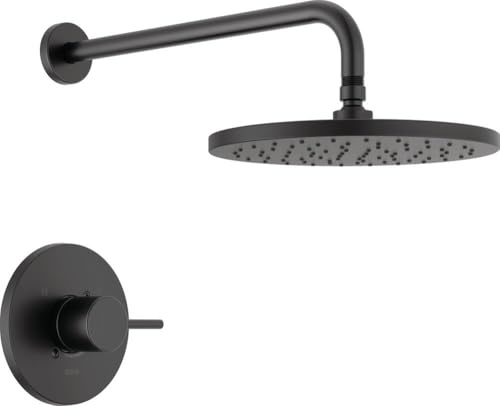 Delta Raincan Modern Shower Valve Trim Kit Round Single Function Black Shower Faucet Set Rain Shower Head Black Shower Trim Kit Delta Matte Black