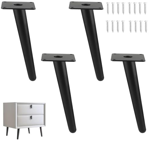 4 Stück Schräge Möbelfüße Metall, Kegel Möbelbeine mit Schrauben, Möbelfüße Schwarz, rutschfest, DIY Ersatz Tischbeine, für Sofa, TV-Schrank, Bett, Couchtisch, Lehrstuhl (15CM)