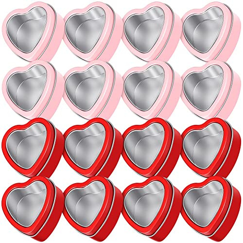 Wanjorlay 16 STÜCK Pralinenschachtel Geschenkbox mit Deckel Metallblechdosen Leere Kerzendosen Rot und Rosa Geschenkboxen Zum Valentinstag