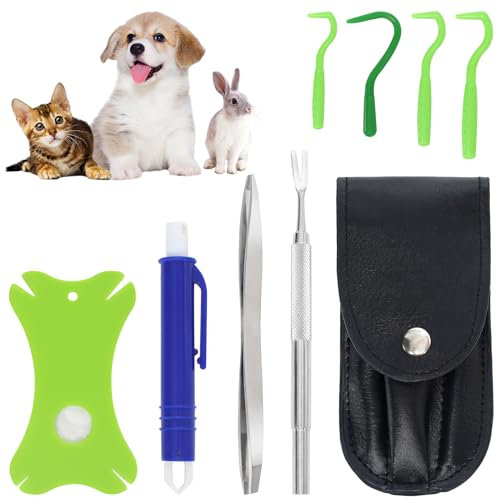 LFBEST Zeckenzange für Hunde und Katze, Zeckenzange 8 In 1 Set Mit Etui, Profi Zeckenhaken und Automatische Zeckenpinzette Set- Zeckenzange für Mensch und Haustier