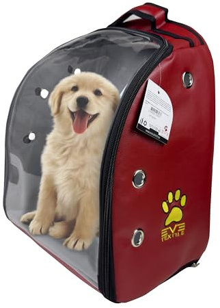 EVE Textile Hunderucksack | Katzenrucksack | Hundetasche | Katzentasche | Hunde Wanderrucksack | Katzen Wanderrucksack | Kunstleder | Atmungsaktiver Rucksack | 45x35x26 cm (Rot)