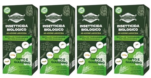GIARDINI D'ITALIA - Insetticida Piante Biologico per Orto e Giardino a Base di Bacillus Thuringiensis, Insetticida in Polvere Bagnabile Contro Larve e Parassiti - Uso Professionale e Hobbistico, 4x50g