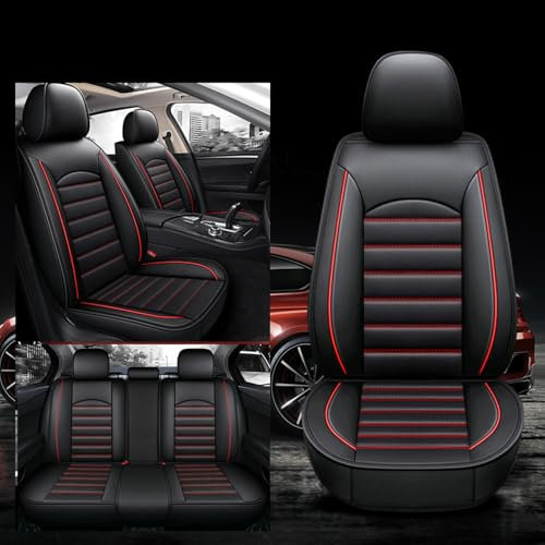 AYBEN Auto Sitzbezüge Sets Für SEAT Ibiza FR 2020-2022 2023, PU Leder Autositzbezüge | Wasserdicht Atmungsaktiv Schonbezüge Autositz | 5 Sitze,B/Black Red