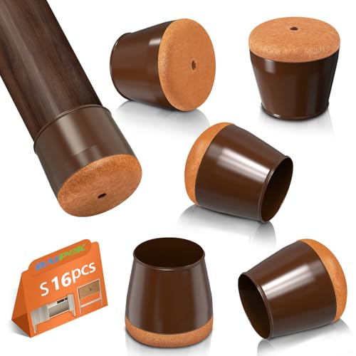 Feltrini per Sedie Rotondi, 16 Pezzi Tappi per Sedie, Gommini in Silicone con Feltro, Elastiche Protezione per Gambe Delle Sedie per Antigraffio(Fit:22-28mm)